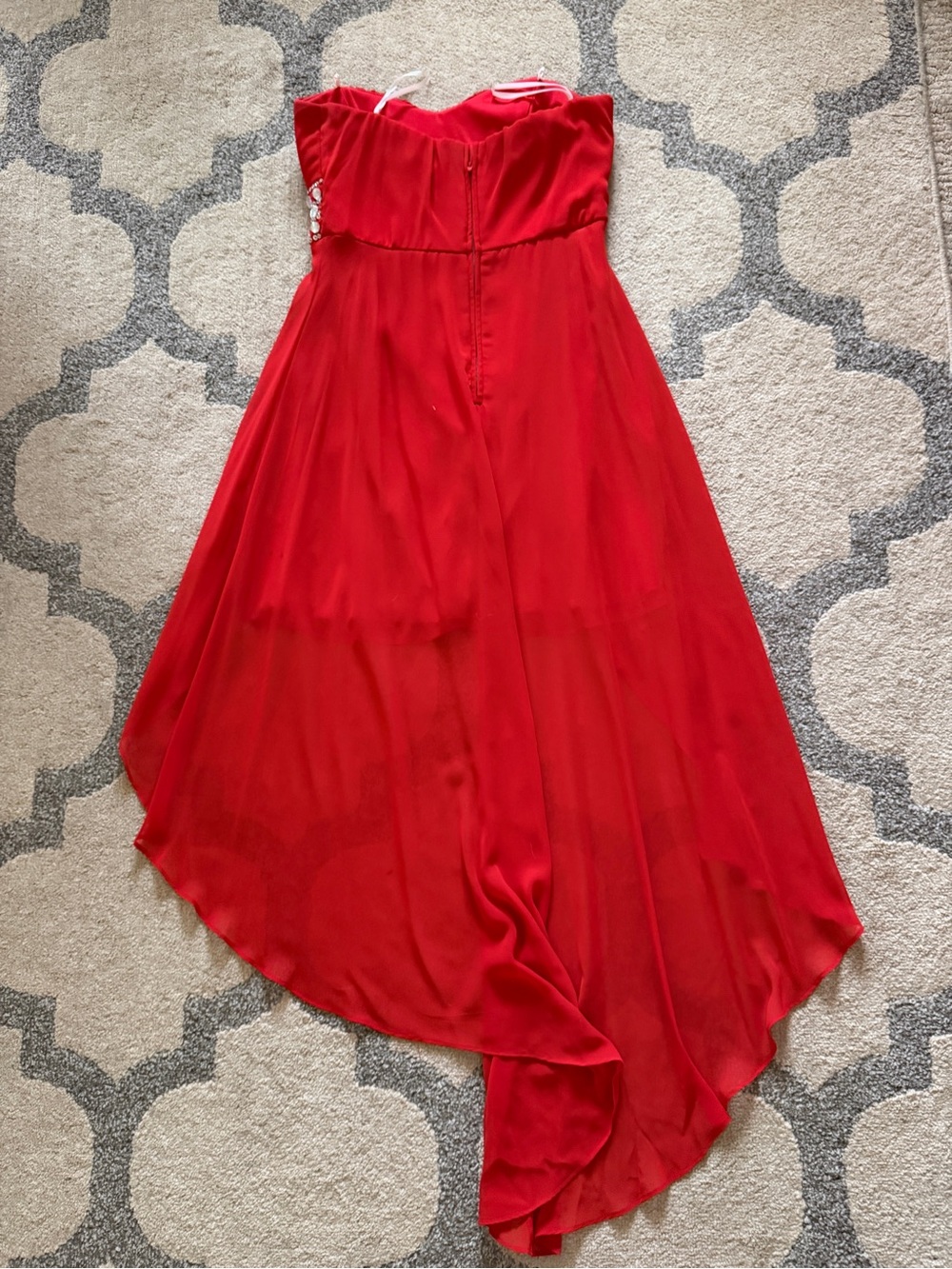 Deb Red Beaded Pleated Chiffon Sweetheart Strapless High-Low Dress Size 11/12 - Picture 3 of 4